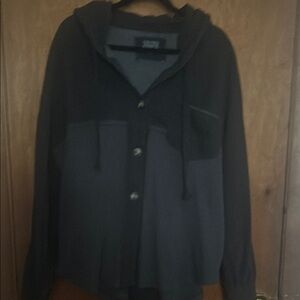 Black and Gray Hooded Button-Up Shirt